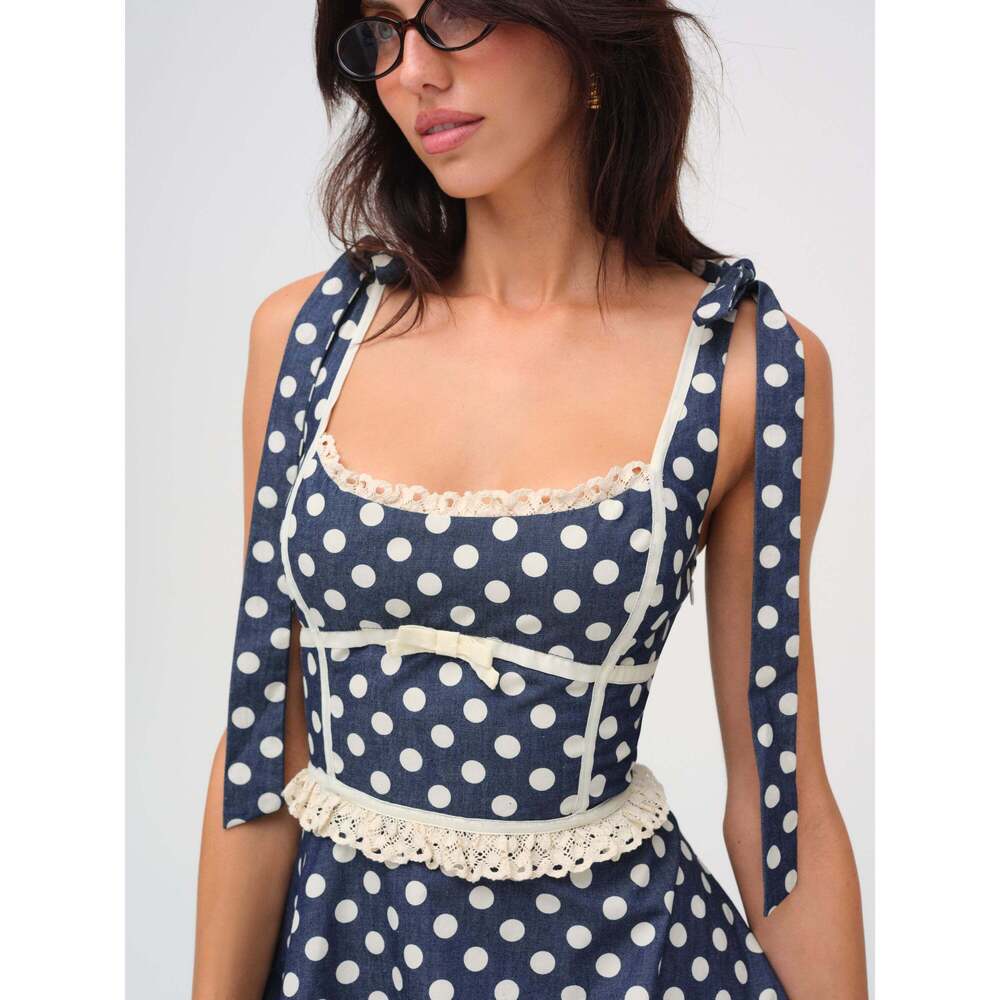For Love & Lemons Dolly Dot Mini Dress S / Indigo - Picture 3 of 3